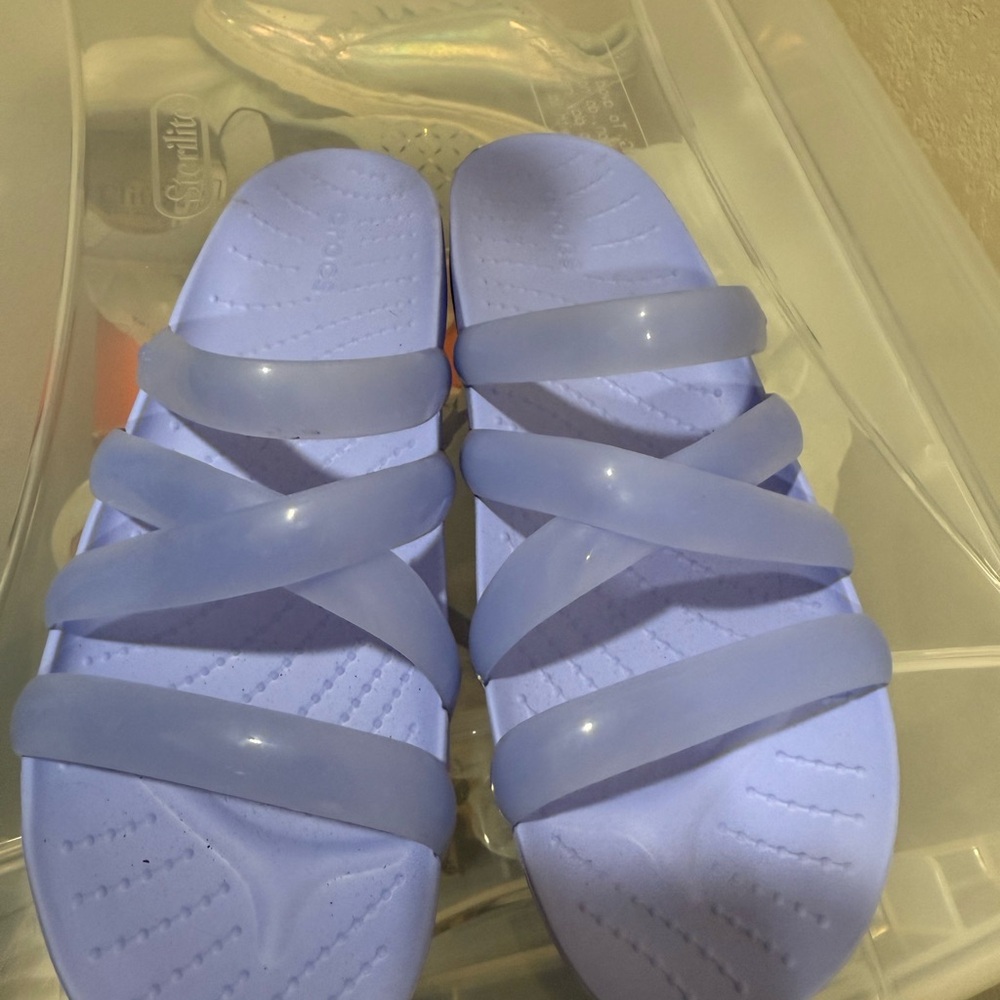 Purple croc slide sandals
